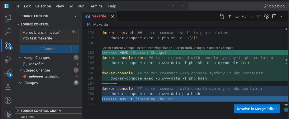 состояние конфликта конфликта в VS Code