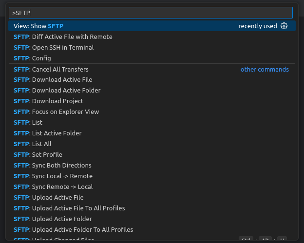 Команды SFTP VS Code