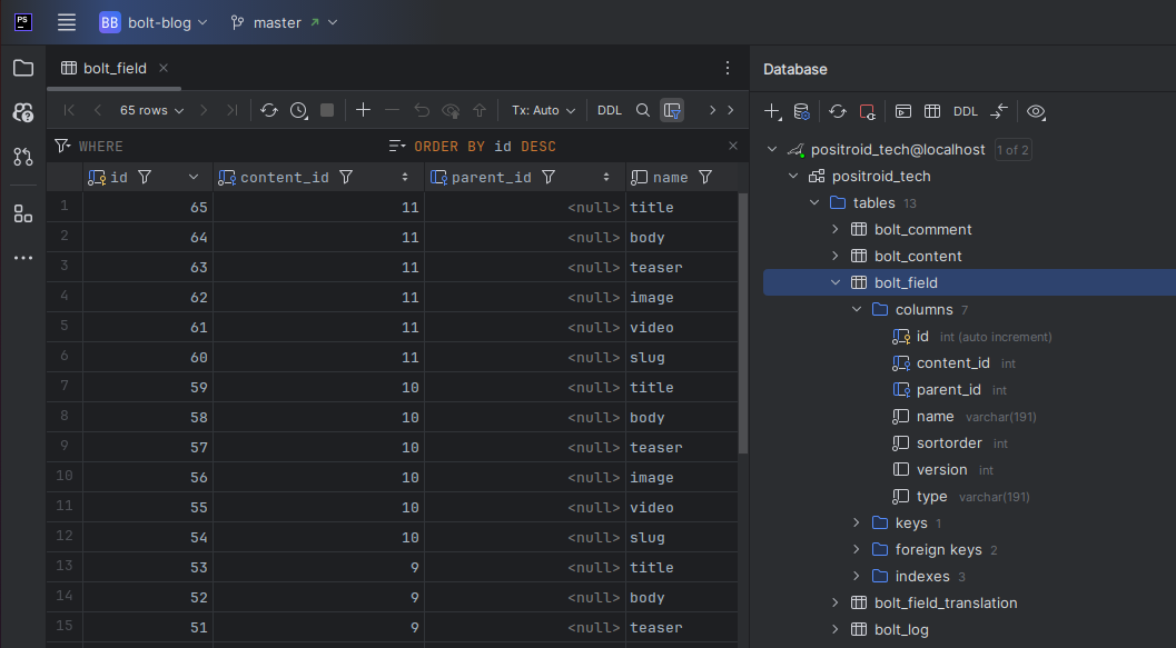 Database панель PHPStorm